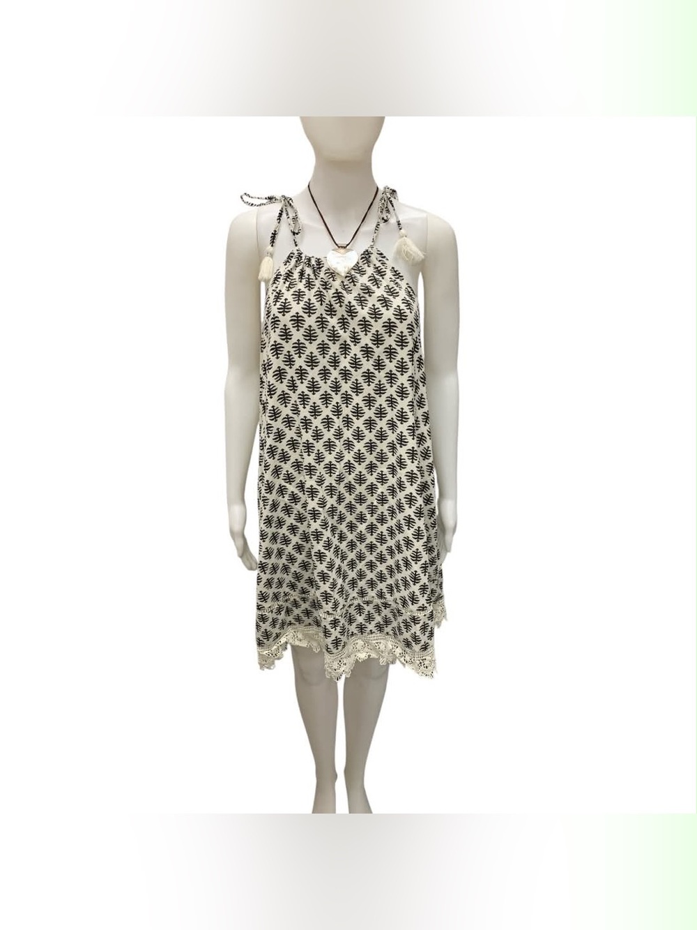Old Navy Black & Cream Printed Tie-Shoulder Shift Dress Size M